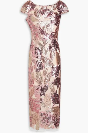 Marchesa Notte Embellished tulle midi dress - Pink