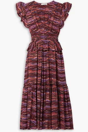 ULLA JOHNSON Bendetta ruffled printed silk-crepe midi dress