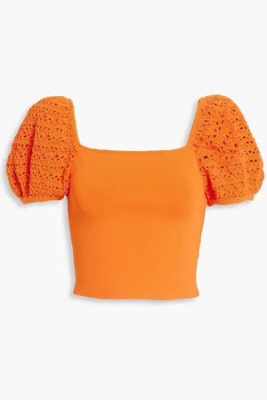 ALICE+OLIVIA Alice Olivia - Caley crochet-paneled stretch-jersey top