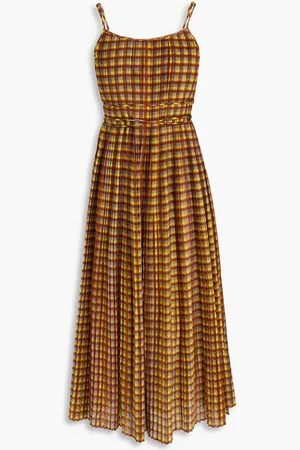 Tory Burch Gingham cotton and silk-blend midi slip dress