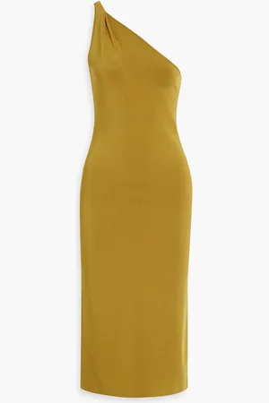GALVAN Persephone one-shoulder stretch-knit midi dress - Yellow