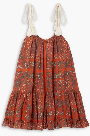 ULLA JOHNSON Trula tiered printed cotton-blend voile mini dress - Red