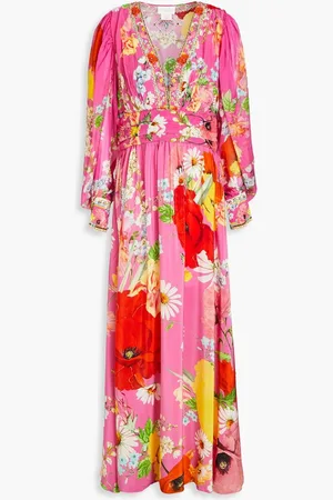 Camilla Crystal-embellished shirred floral-print silk crepe de chine maxi dress - Pink