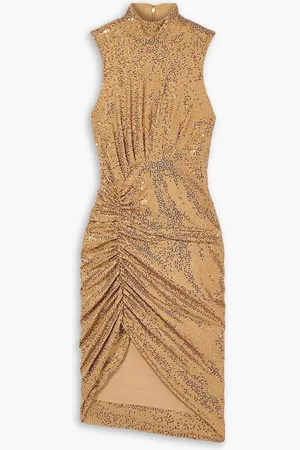 Michael Kors Ruched sequined crepe turtleneck dress - Brown