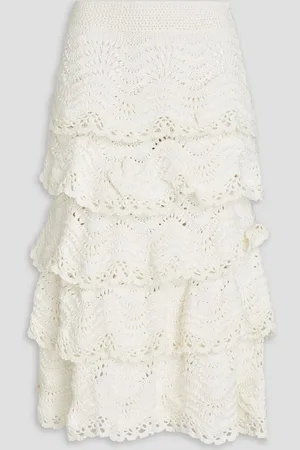 Oscar de la Renta Tiered crocheted cotton midi skirt - White
