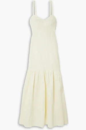 Peony Open-back tiered linen midi dress - Yellow