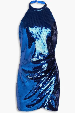 RONNY KOBO Jo open-back wrap-effect sequined woven mini dress - Blue