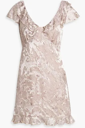 Anna Sui Ruffle-trimmed printed fil coupé mini dress - Purple