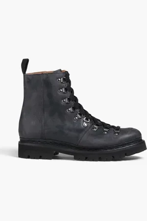 GRENSON Nanette distressed textured-leather combat boots