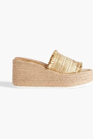 Ganni Metallic faux leather espadrille wedge mules - Metallic