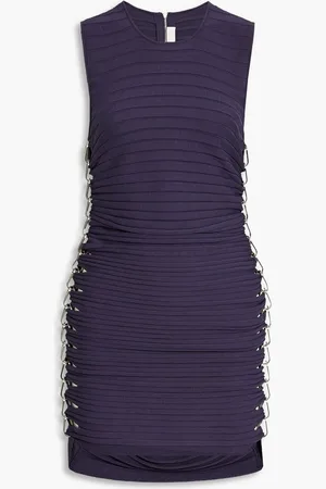 DION LEE Braided ribbed-knit mini dress - Blue