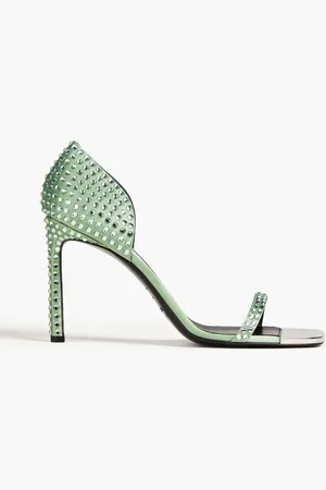 Sergio Rossi Dagger crystal-embellished satin sandals - Green
