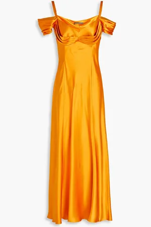 Alberta Ferretti Cold-shoulder pleated silk-satin maxi dress - Yellow