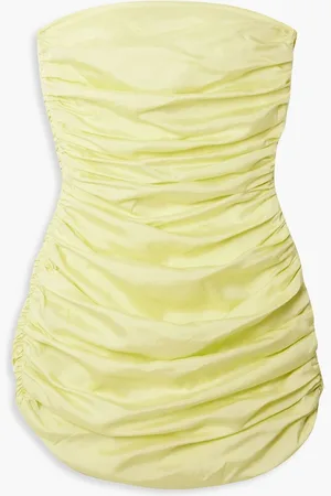 Bondi Born Rushi strapless ruched silk-blend faille mini dress - Yellow