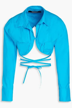 Jacquemus Baci cropped underwired cotton-poplin shirt - Blue