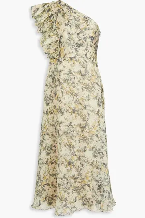MIKAEL AGHAL One-shoulder floral-print crepe de chine midi dress - Green