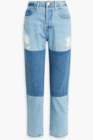 Frame Le Original distressed patchwork high-rise straight-leg jeans - Blue