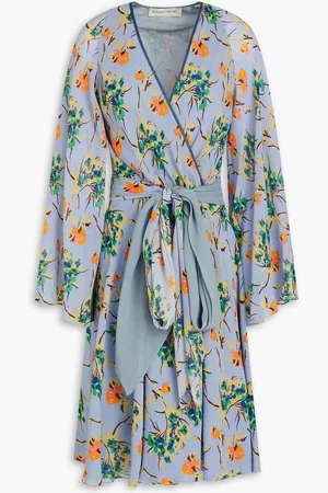Etro Floral-print silk-chiffon wrap dress - Blue