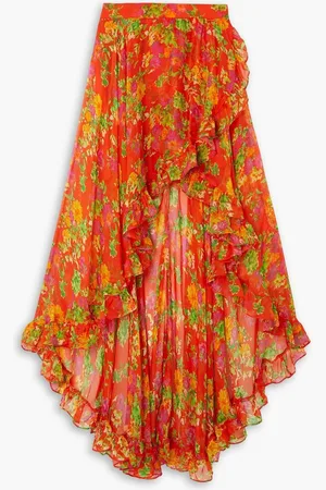 Caroline Constas Del wrap-effect floral-print silk-chiffon midi skirt - Orange