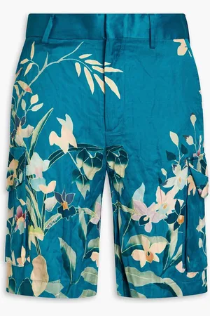 Etro Floral-print satin cargo shorts - Blue