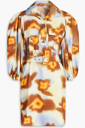 REJINA PYO Belted printed cotton-poplin mini dress