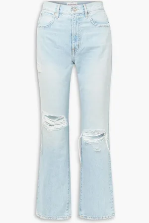 SLVRLAKE London cropped distressed high-rise straight-leg jeans - Blue