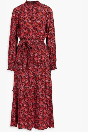 Derek Lam Rebecca shirred floral-print crepe de chine midi dress