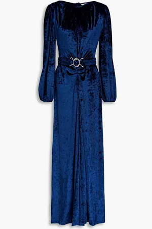 RONNY KOBO Korin belted crushed-velvet maxi dress - Blue