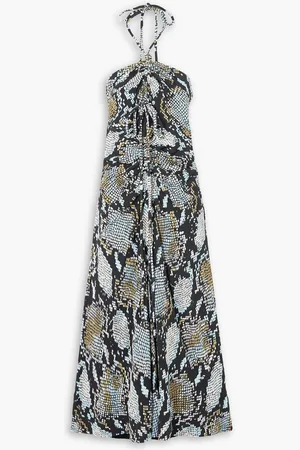 Proenza Schouler Ruched snake-print crepe de chine halterneck midi dress