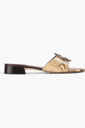 Tory Burch Embellished snake-effect leather mules