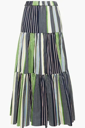 Tory Burch Gathered striped cotton-poplin maxi skirt - Blue