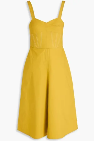 Victoria Beckham Flared cotton-blend midi dress - Yellow