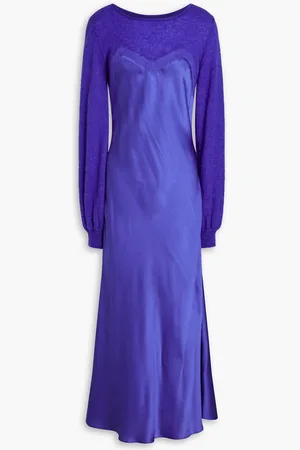Alberta Ferretti Knit-paneled silk-satin midi dress - Blue