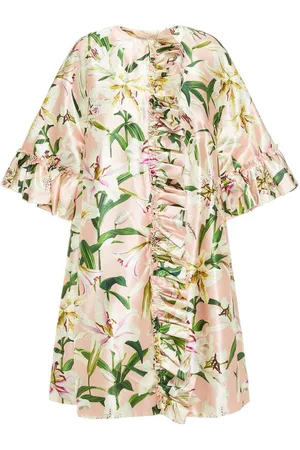 Dolce & Gabbana Ruffled floral-print silk-shantung coat - Pink