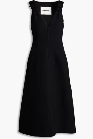 Jil Sander Bow-embellished wool-blend crepe midi dress