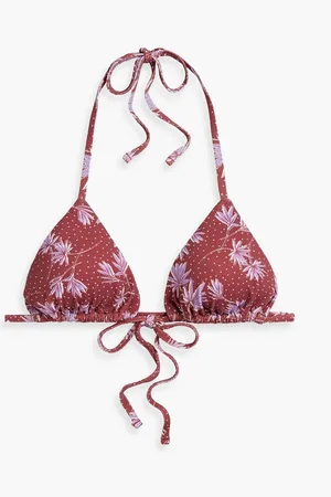 Eberjey Nessa printed stretch-piquè triangle bikini top - Red