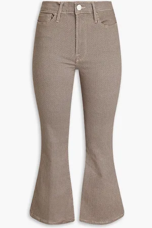 Frame Le Crop Flare houndstooth cotton-blend jacquard kick-flare pants - Brown