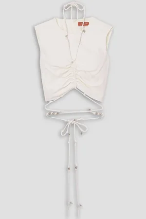 Altuzarra Ayana cropped embellished tie-detailed crepe top - White