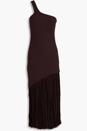 REJINA PYO One-shoulder plissé-crepon paneled ribbed jersey midi dress - Purple