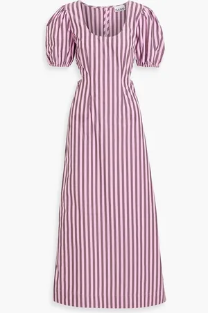 Ganni Cutout striped cotton-poplin maxi dress - Pink