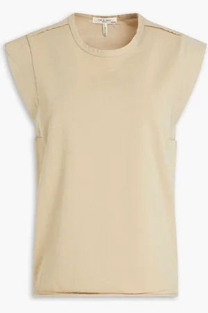 RAG&BONE Poplin-trimmed cotton-jersey top - Neutral