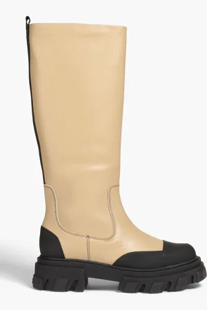 Ganni Two-tone leather knee boots - Neutral