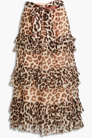 ZIMMERMANN Tiered leopard-print silk-crepon midi skirt