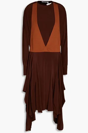 Chloé Two-tone wool-paneled silk crepe de chine midi dress - Brown