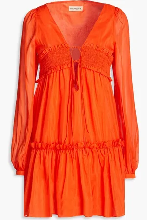 Nicholas Shirred cotton and silk-blend voile mini dress