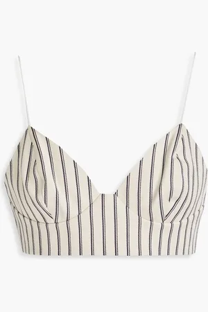 ADAM LIPPES Striped cotton-twill bra top - White