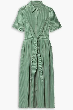 ADAM LIPPES Attacher tie-front striped poplin midi shirt dress