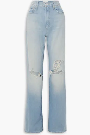 Mother The Maven Heel distressed high-rise straight-leg jeans - Blue