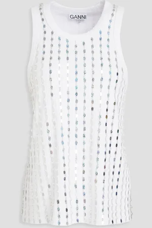 Ganni Embellished ribbed EcoVero™-blend jersey tank