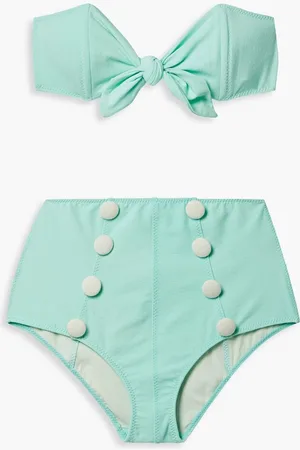 Lisa Marie Fernandez Poppy knotted stretch-crepe bandeau bikini - Green